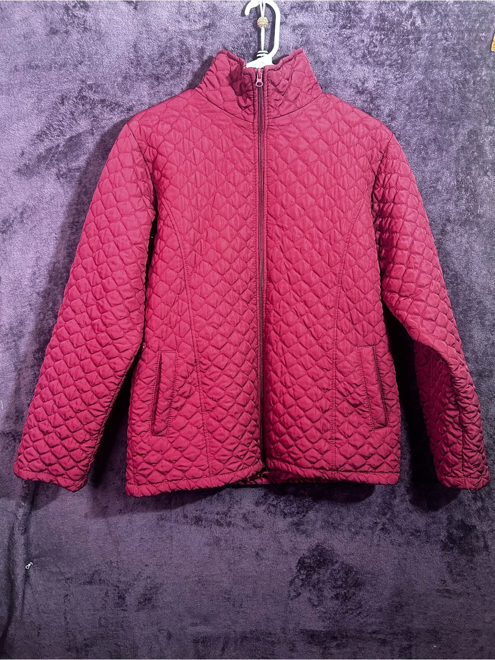 Girls Quilted Zip-Up Puffer Jacket in Raspberry